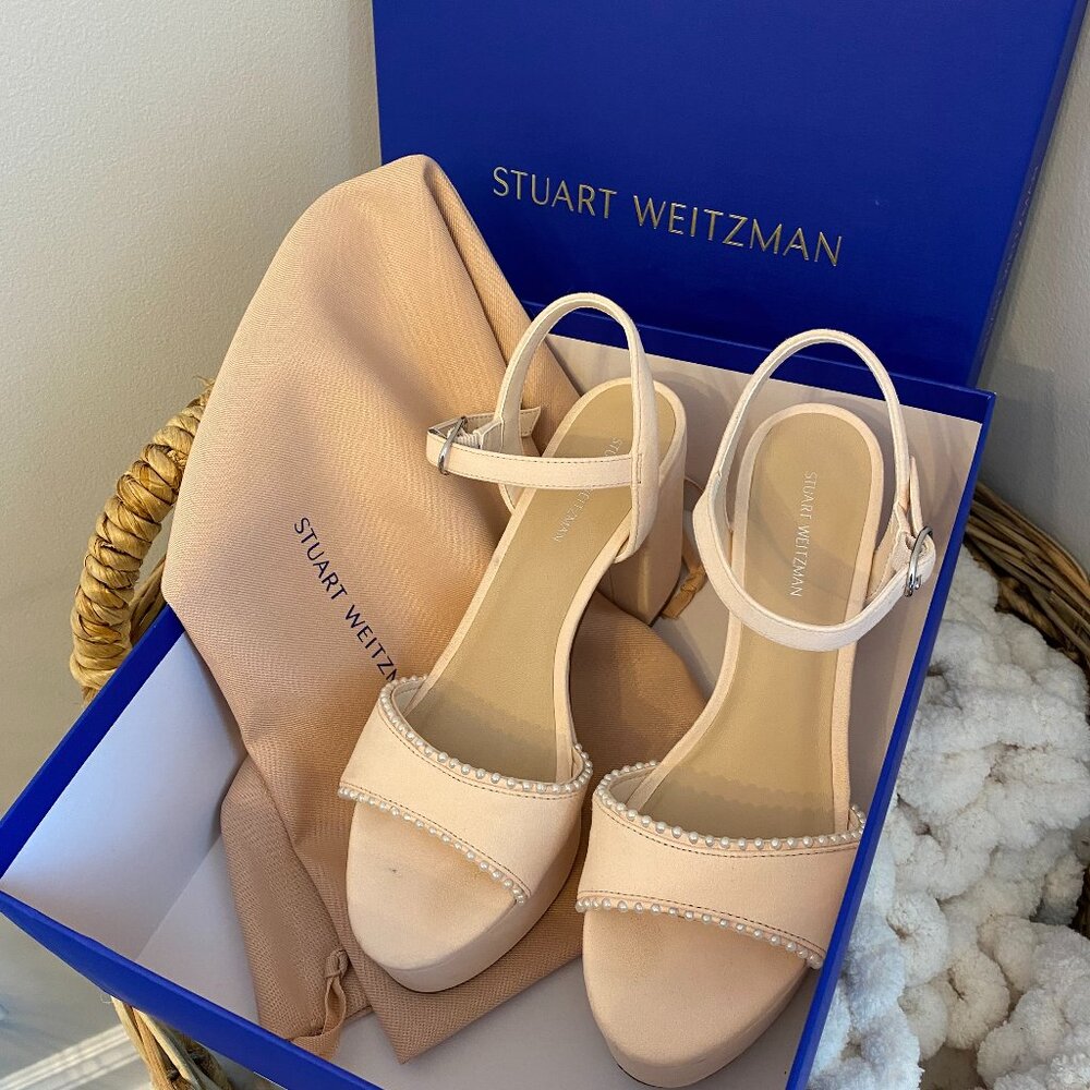 Stuart Weitzman DCR Pearl Platform Sandals - Rosewater Suede - Size 38.5 (8.5)